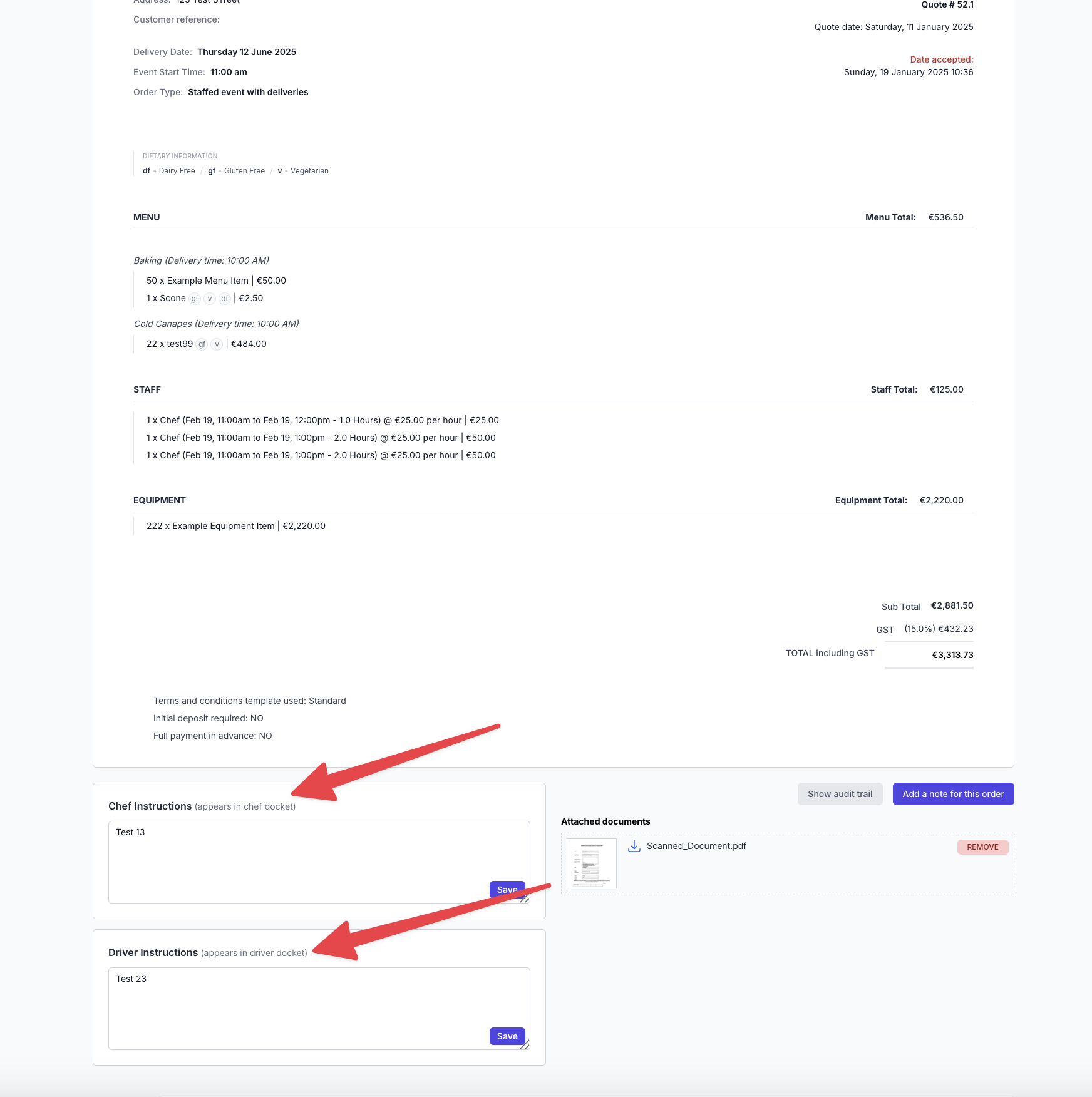 Chef and Driver Instructions Interface